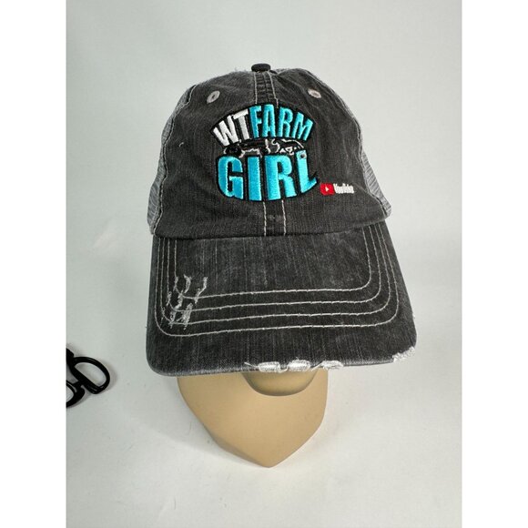 WT Farm Girl Distressed Trucker Hat YouTube Logo Embroidered Adjustable One Size - Picture 8 of 16